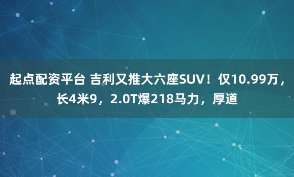 起点配资平台 吉利又推大六座SUV！仅10.99万，长4米9，2.0T爆218马力，厚道